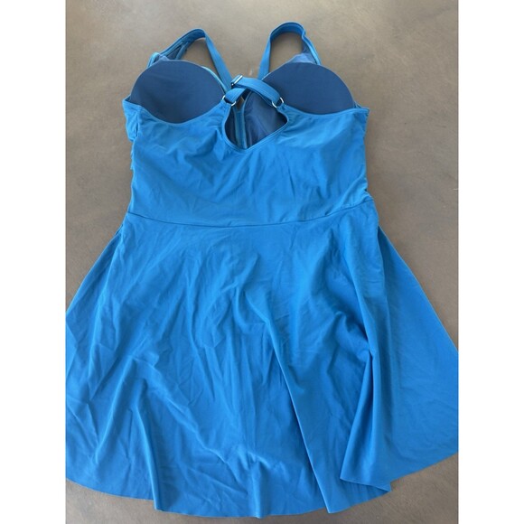 Women's Plus Size Swim Dress Tummy Control Swimsuit Blue size XXL Criss Cross - Picture 12 of 15